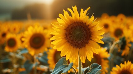 Fototapeta premium Sunflower field in summer or autumn