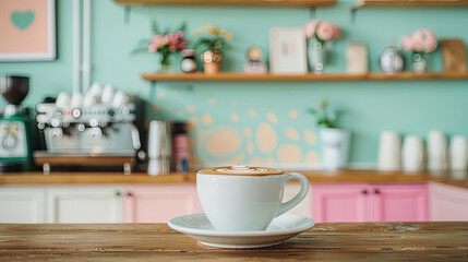 Obraz premium Master Barista Creating Swirled Latte Art in Pastel-Colored Trendy Cafe