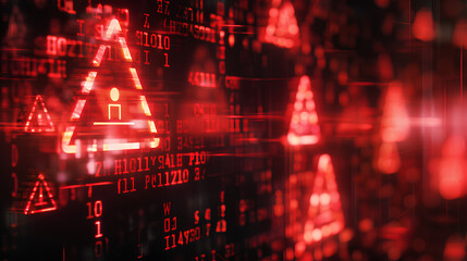 Creative red security alert on blurry backdrop. Fraud and danger concept. 3D Rendering. Stock Illustration