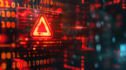 Creative red security alert on blurry backdrop. Fraud and danger concept. 3D Rendering. Stock Illustration