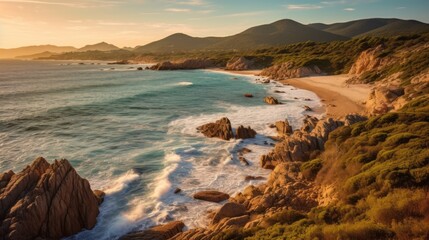 Sunset Coastline with Lush Foliage