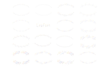 半円の葉っぱフレームセット。淡い虹色グラデーション。