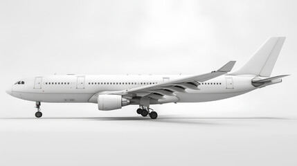 Side view of white commercial airplane in flight isolated on white. Travel and technology concept. 3D Rendering Stock Illustration