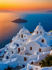 Fototapeta premium 그리스 지중해 산토리니 섬 경관, a view of the Greek Mediterranean island of Santorini