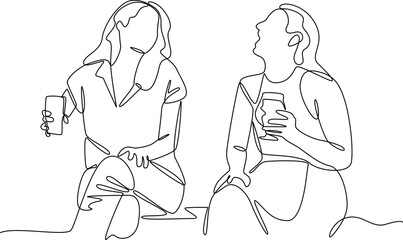 Restaurant and cooking utensils one line art illustration