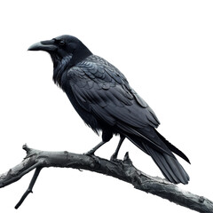 Obraz premium Crow on Branch for Horror Movie Isolated on Transparent or White Background, PNG