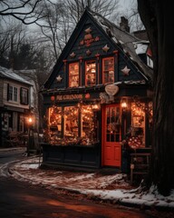 House adorned with christmas lights and festive decorations for the holiday season