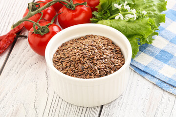 Dry Raw flax seed in the bowl