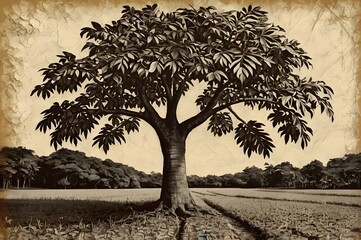  Texture Vintage Cocoa Tree And Nature Field On Torn Paper Background Generative by Ai 