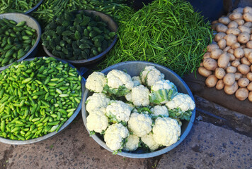 Explore a bustling Indian food marketplace adorned with colorful, fresh vegetables. It’s a feast for both the senses and health.