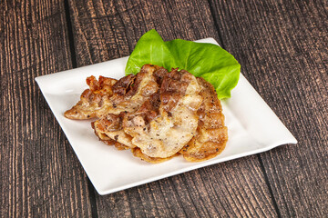 Roasted sliced pork fat bacon