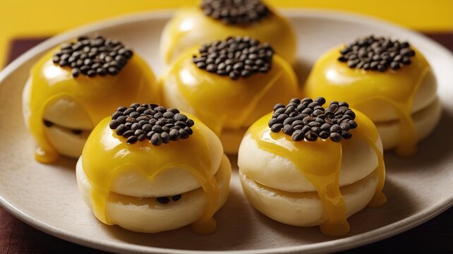Steamed buns on black sead