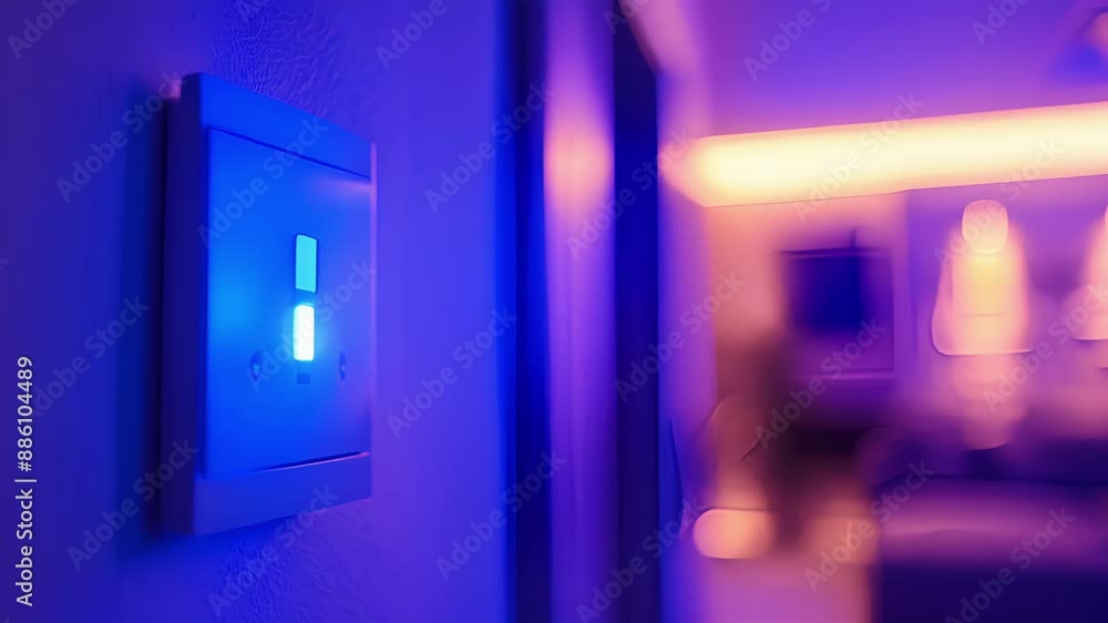 Poster a closeup of a smart light switch with motion sensors automatically turning on lights when someone e