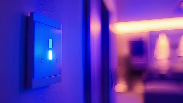 A closeup of a smart light switch with motion sensors automatically turning on lights when someone enters the room.