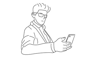line art of Man holding cellphone