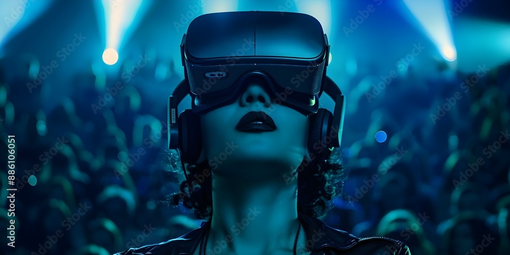 Poster enhanced 3d vr concert experience with captivating visuals and interactive elements. concept virtual
