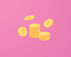 Realistic coins stack 3d icon design illustrations