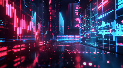 Fototapeta premium Dynamic Trading: AI-Enhanced Financial Platform with Stock Market Visualization in 16:9 Format