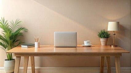 Vibrant modern desk setup with open laptop and colorful stationery against a blurred cityscape background exuding creativity and optimism.
