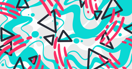 Geometric Shapes Digital Art Pattern with Vibrant Abstract Colorful Swirls