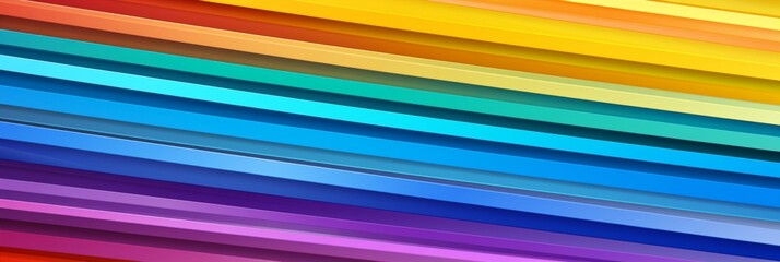 Diagonal stripes in a rainbow color palette create an abstract pattern on a banner background