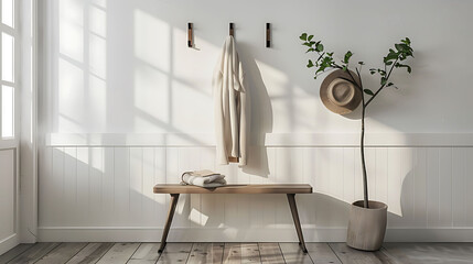 Fototapeta premium Modern Minimalist Entryway with Single Coat Hook - Interior Design Inspiration 