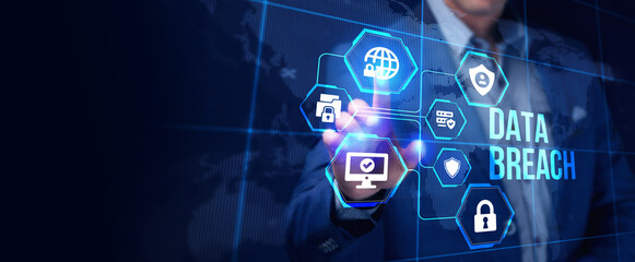 Digital business and technology concept, virtual screen showing DATA BREACH.