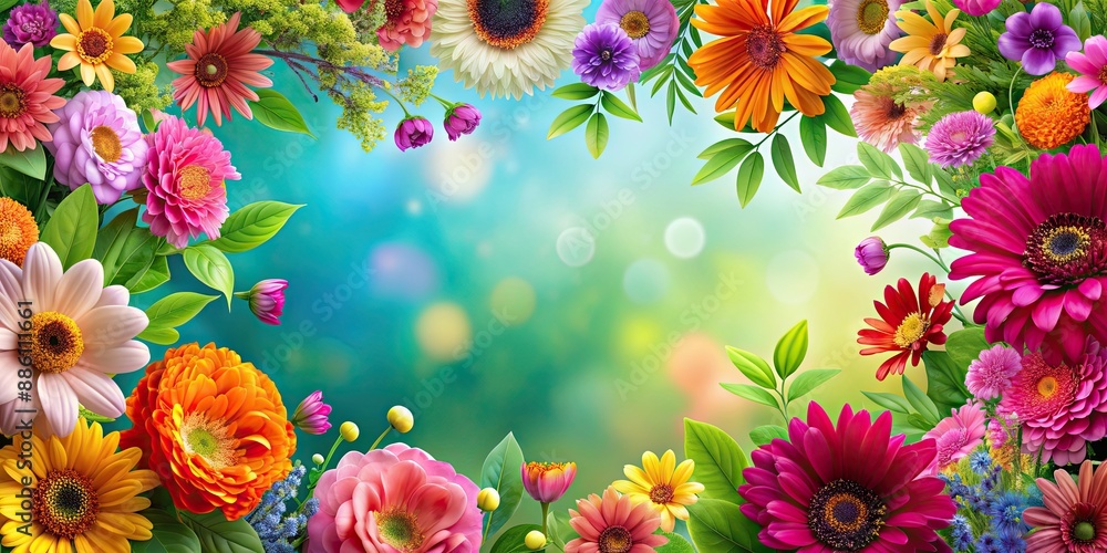 Sticker A beautiful floral background with vibrant and colorful flowers, flowers, nature, garden, botanical, bloom, petal, blossom