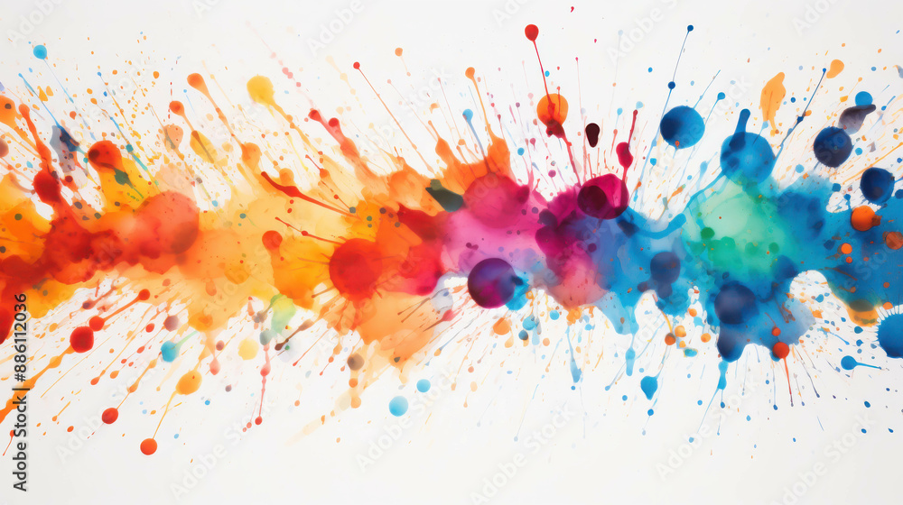 Poster abstract explosion of colorful paint splashes creating a vibrant and dynamic artwork