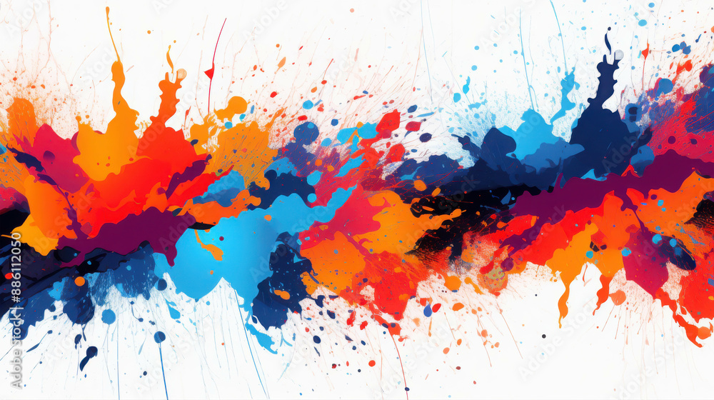 Poster abstract explosion of colorful paint splashes creating a vibrant and dynamic artwork