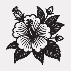 hibiscus flower line art silhouette vector on a white background