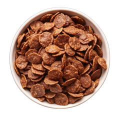 Obraz premium White bowl of chocolate corn flakes on transparent background