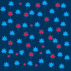 Blue and red leaves on dark blue background seamless pattern for your art work.