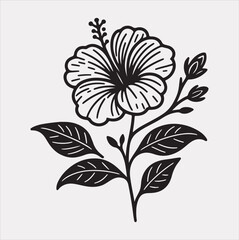 hibiscus flower line art silhouette vector on a white background
