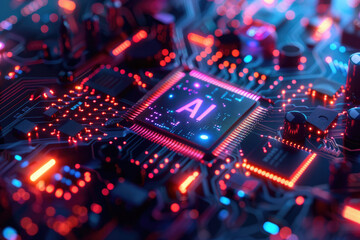 Obraz premium Artificial intelligence chip, cyber style