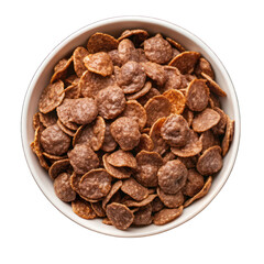 Obraz premium White bowl of chocolate corn flakes on transparent background