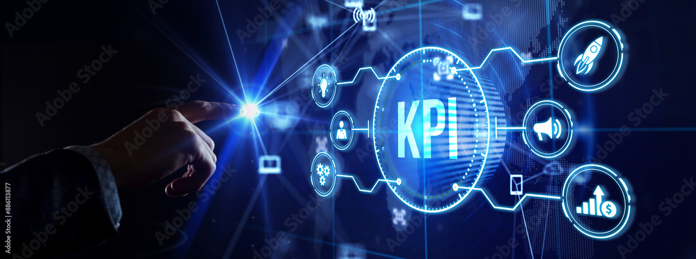 Poster kpi key performance indicator for business concept. business, technology, internet and network conce