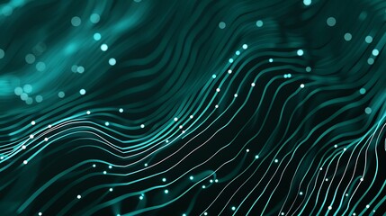 Tech web with teal lines and white points on a dark background, clean and modern