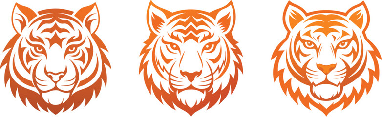 Three set of orange tiger faces illustration Art