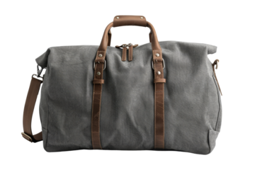 Gray Canvas Travel Bag with Brown Leather Handles
