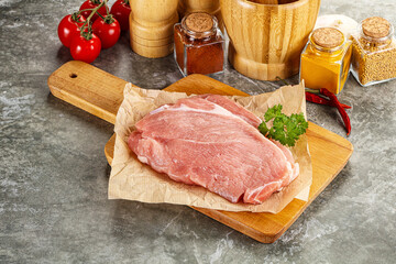 Raw pork schnitzel for cooking