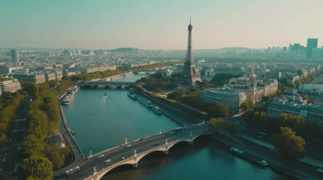 Paris cityscape aerial view of the Eiffel Tower AI Generative