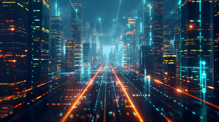 Obraz premium Futuristic AI-Powered Cityscape