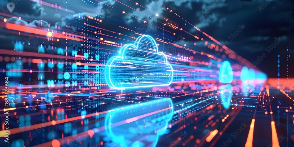 Poster Cloud Computing Interface with Seamless Data Synchronization Across Devices in Modern Digital Business Concept