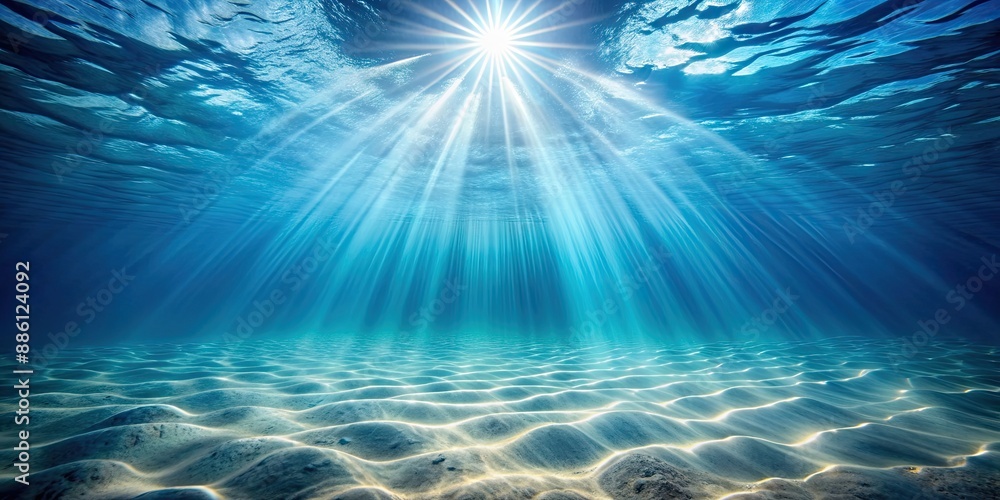 Poster Sunbeams filtering through the water, casting a beautiful glow on the ocean floor, sunbeams, ocean, floor, underwater, light