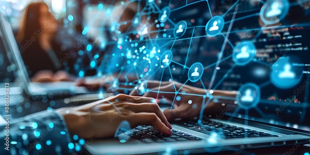 Poster remote team through video conference platform showcasing diverse global connectivity and digital com
