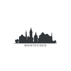 Obraz premium Montevideo skyline with landmarks, vector isolated flat logo. Panorama icon with abstract shape of Uruguay capital city