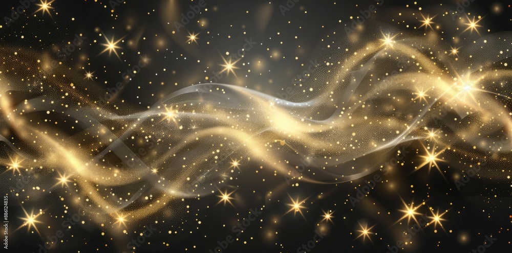Poster abstract glowing light effect with bokeh and stars.