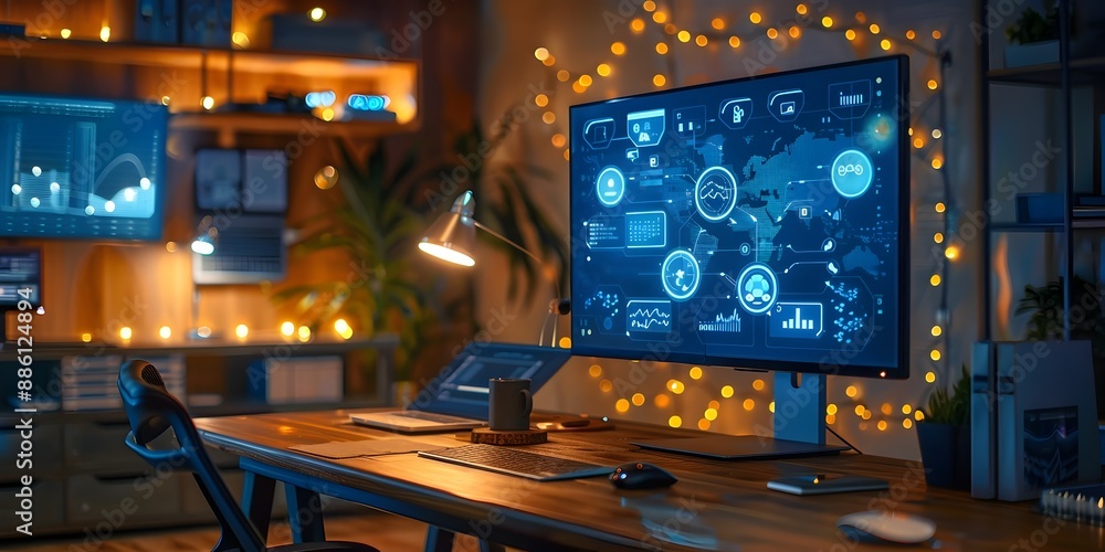 Poster smart and connected home office setup for seamless workflow and digital communication