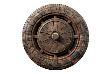 Obraz premium Ancient wooden to modern car tire isolated on transparent background